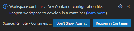 Reopen in container message